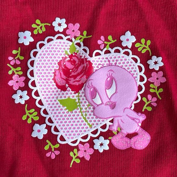 Vintage Baby Looney Tunes Baby Girls Shirt 12M Red Long Sleeve Tweety Bird READ - Picture 3 of 9